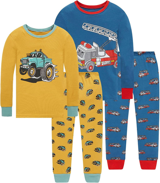 Little bety Boys 4 Piece Cotton Pajamas Long Sleeve Toddlers Pjs 24M-12Year