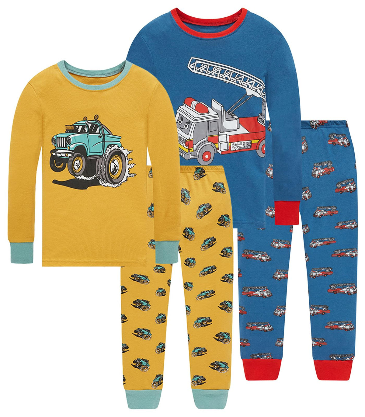 Little bety Boys 4 Piece Cotton Pajamas Long Sleeve Toddlers Pjs 24M-12Year
