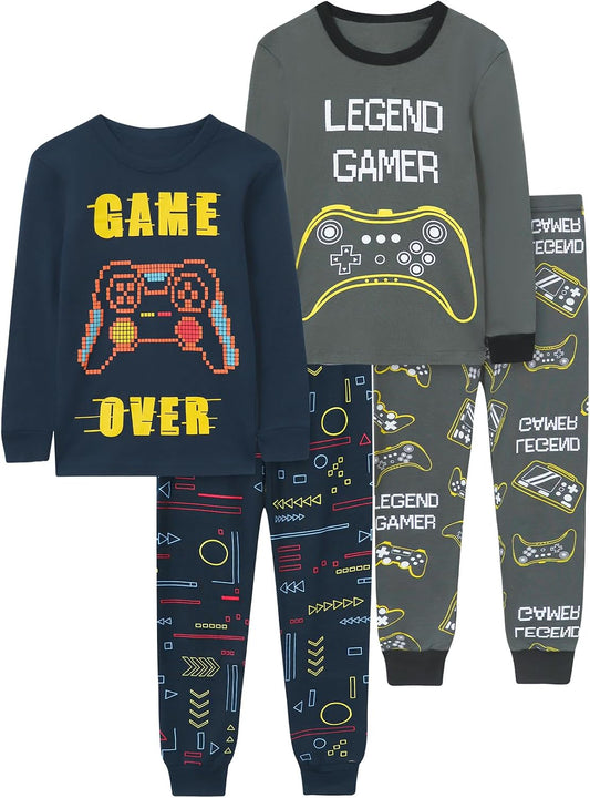 Boys 4-Piece Pajamas Cotton Christmas Halloween Pjs Set Kids Sleepwear