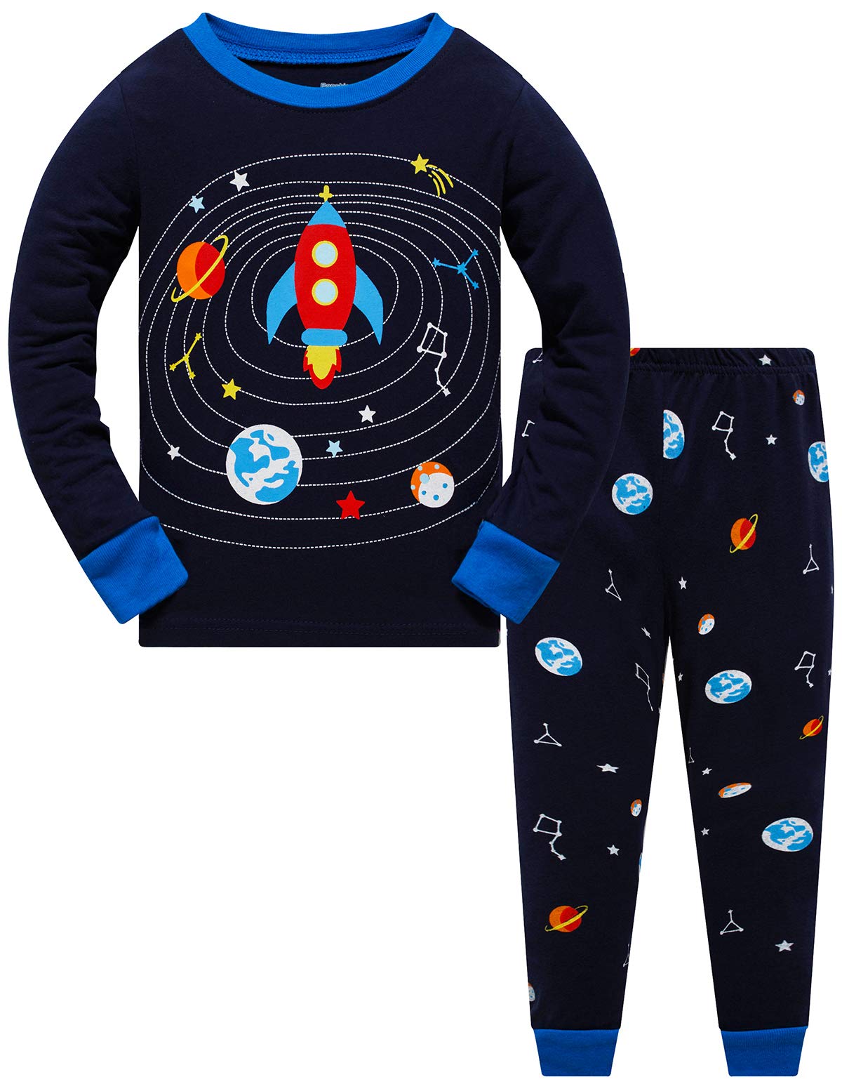 Popshion Little Boys Pajamas Sets Glow in Dark Dinosaur 100% Cotton 2 Piece Toddler Clothes Kids Pjs Sleepwear Size 2-10T