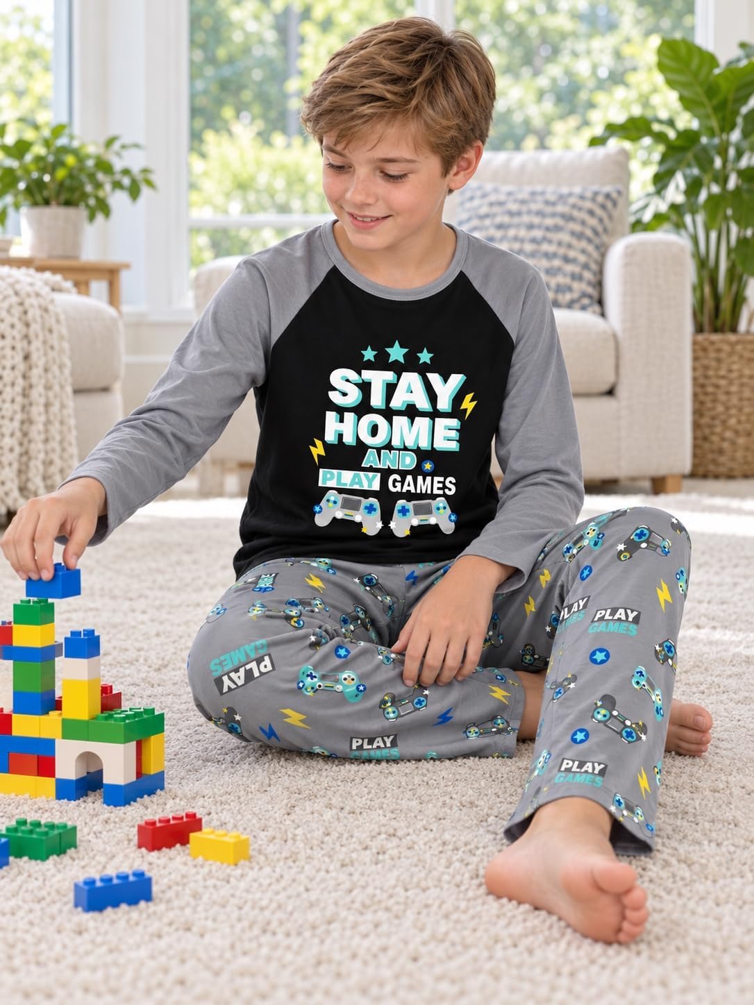 Tebbis Boys Trendy Graphic Long Sleeves & Pants Winter Pajamas Sizes 6-18