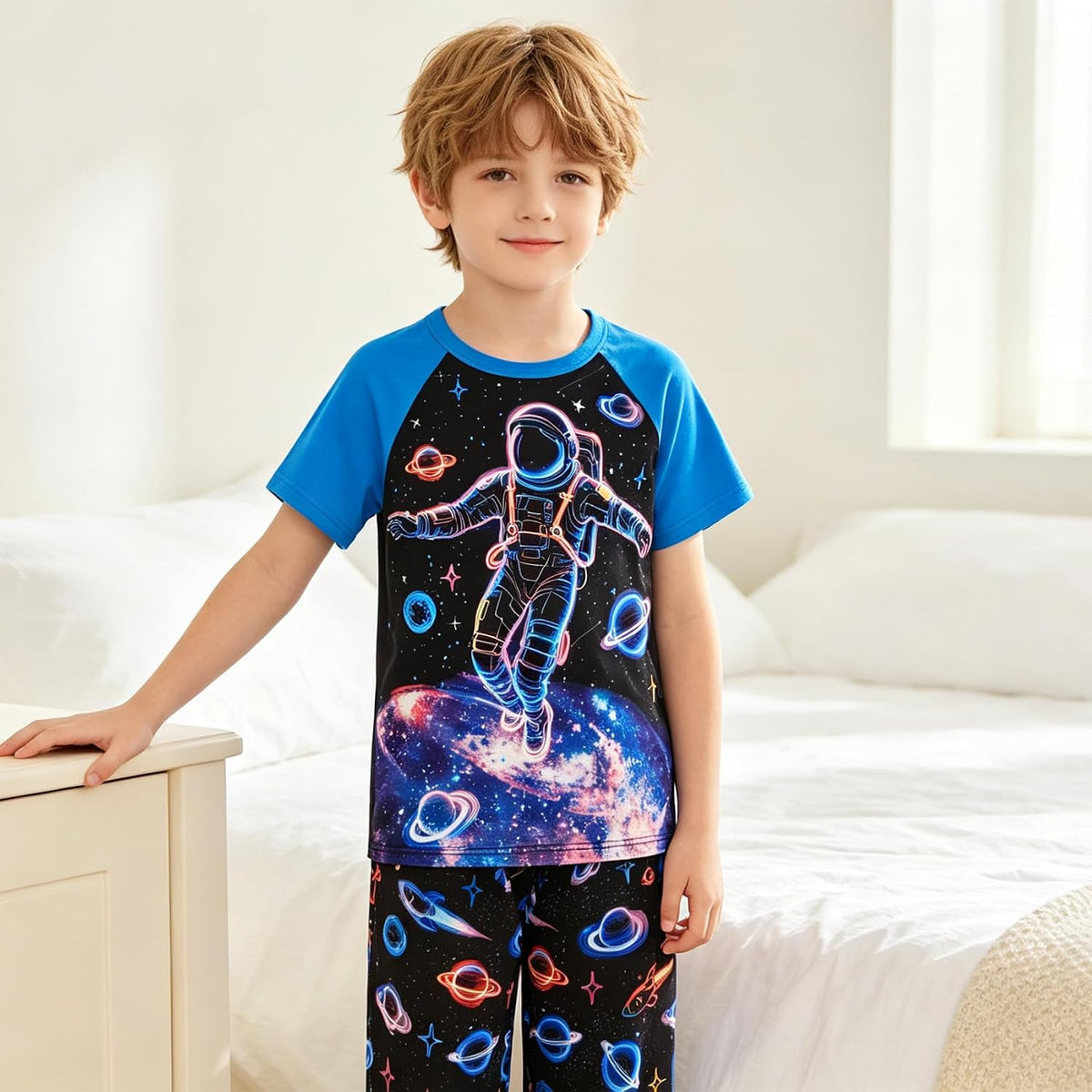 Funnycokid Boys Pajamas 2 Piece Kids Summer Pjs Loose Fit Size 6-12