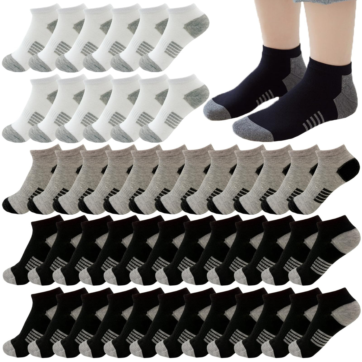 16-30 Pairs Boys Low Cut Ankle Socks Kids Crew Athletic Breathable Cushion Sole Socks for Running Hiking