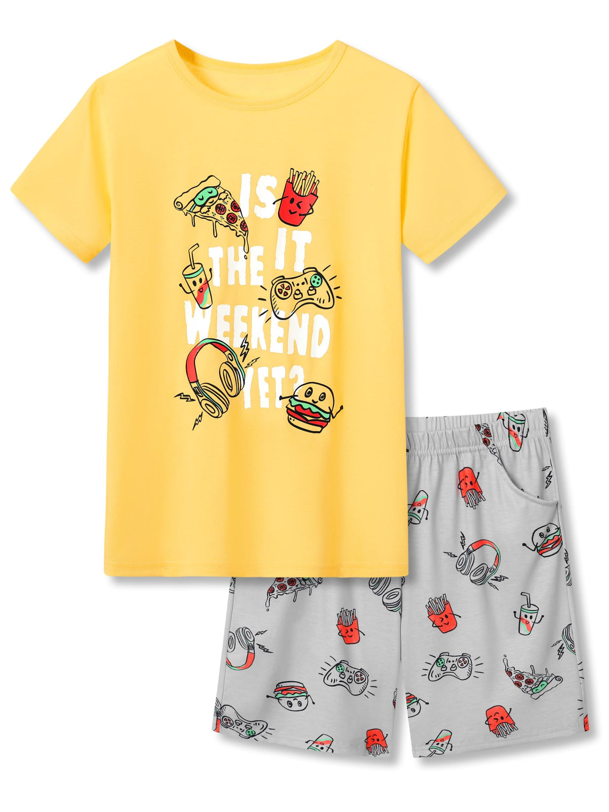 Beezizac Boys Pajamas, Teal & Navy Face Short-Sleeve and Shorts, Sizes 6-18
