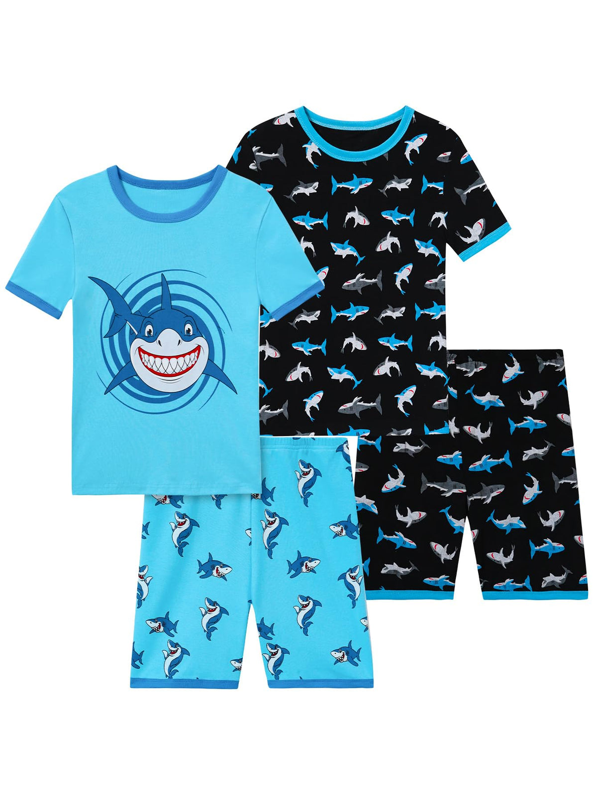 Boys Pajama Set, 4-Piece Cotton Pajamas Short Summer PJs Kids Sleepwear