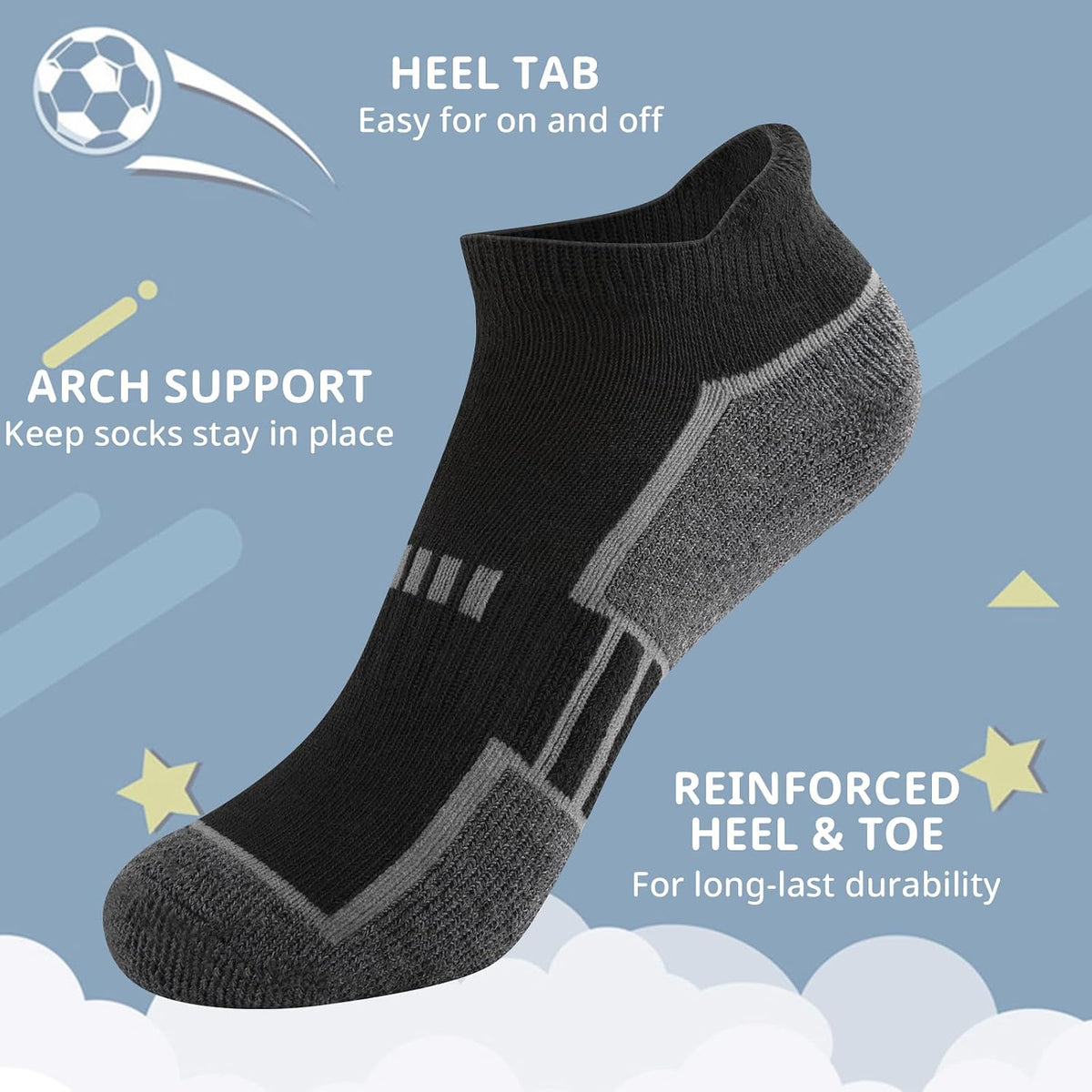 Comfoex 12 Pairs Boys Socks Ankle Low Cut Socks Athletic Half Cushioned Short Socks For Kids 4-6 6-8 8-10 Years Old