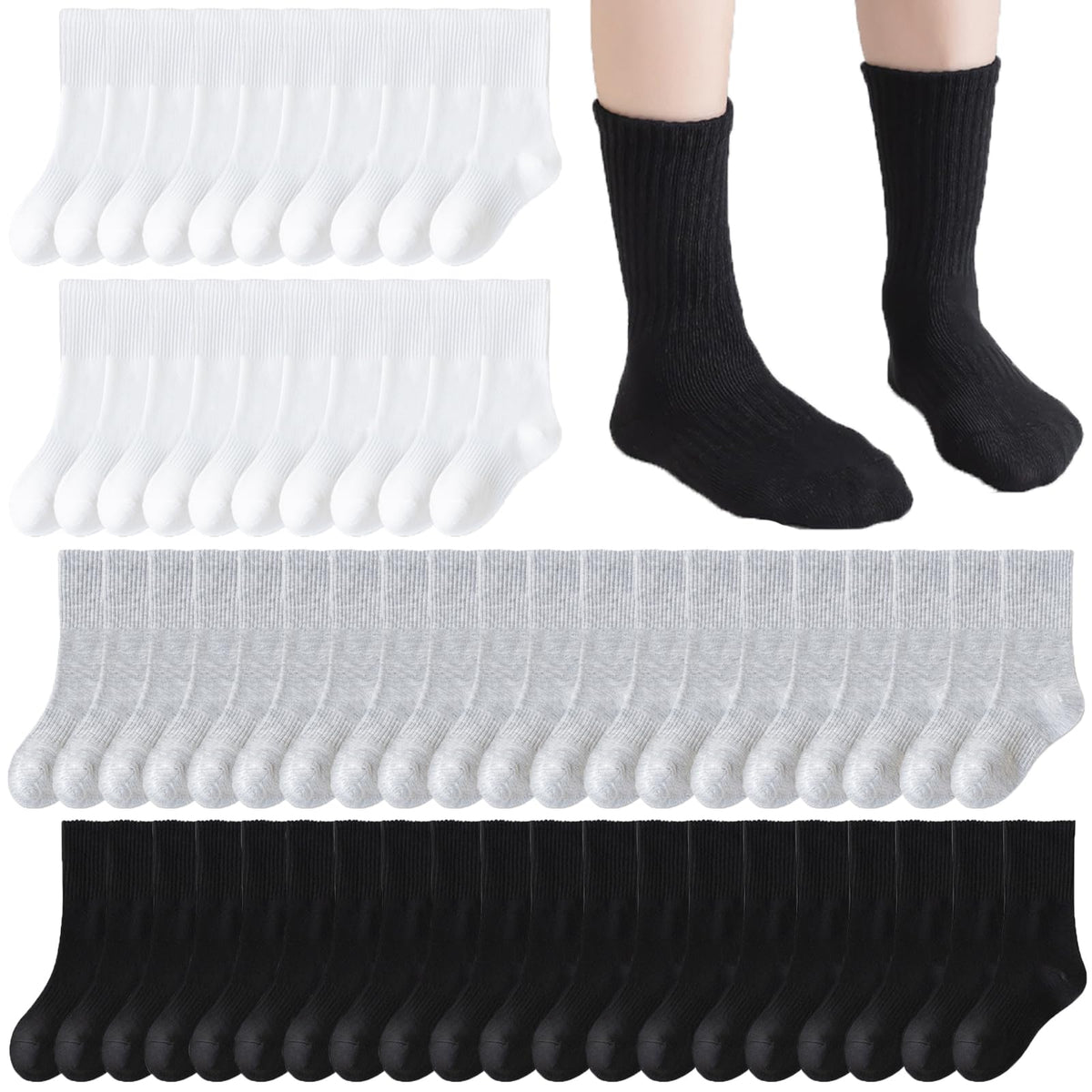 20 Pairs Crew Athletic Socks for Kids Breathable Cushion Crew Socks for Kids Sport Running Traveling