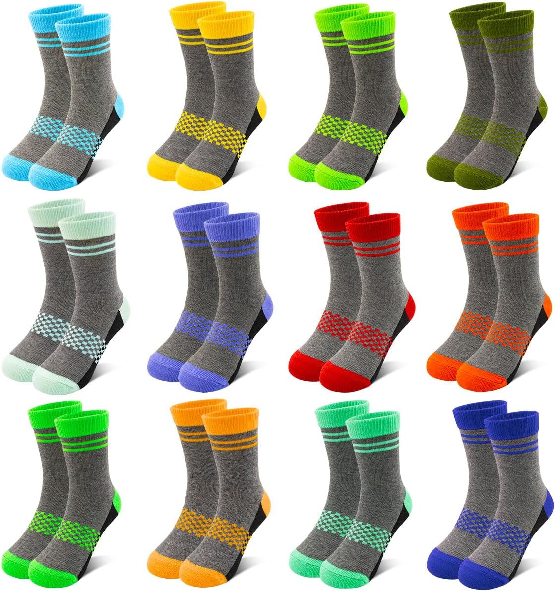 12 Pairs Boys Crew Socks, Kids Athletic School Socks Ages 2-14