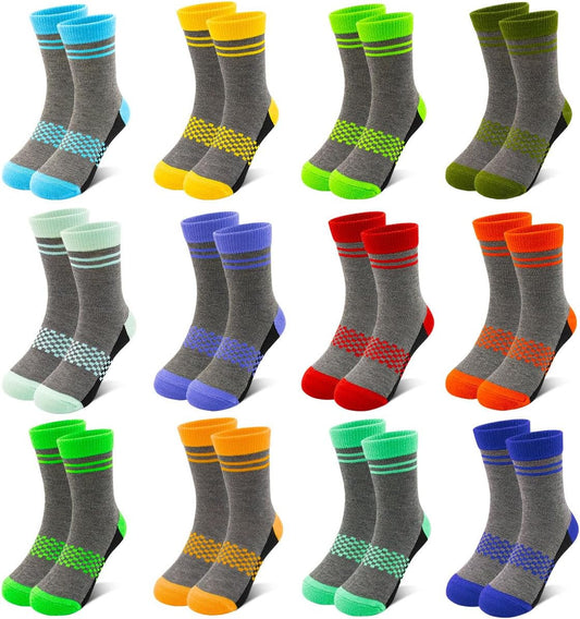 12 Pairs Boys Crew Socks, Kids Athletic School Socks Ages 2-14