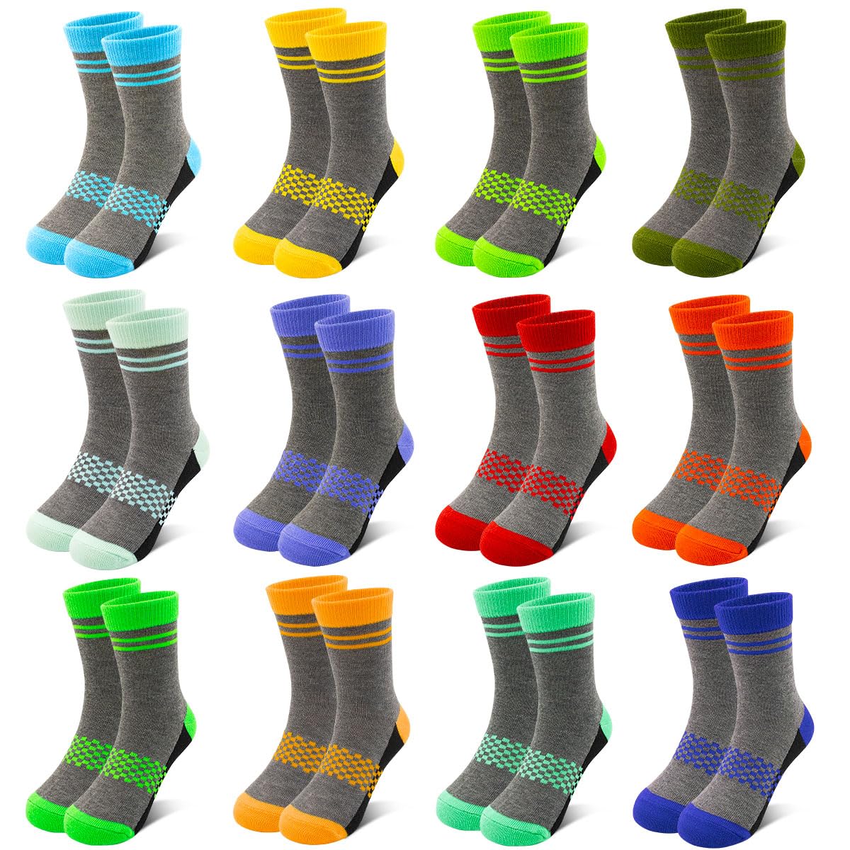 12 Pairs Boys Crew Socks, Kids Athletic School Socks Ages 2-14