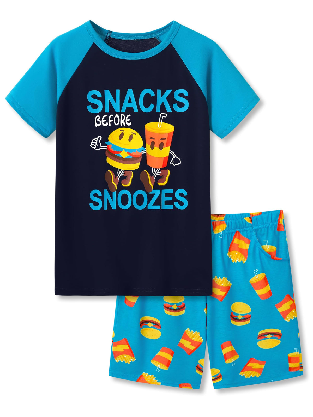 Beezizac Boys Pajamas, Teal & Navy Face Short-Sleeve and Shorts, Sizes 6-18