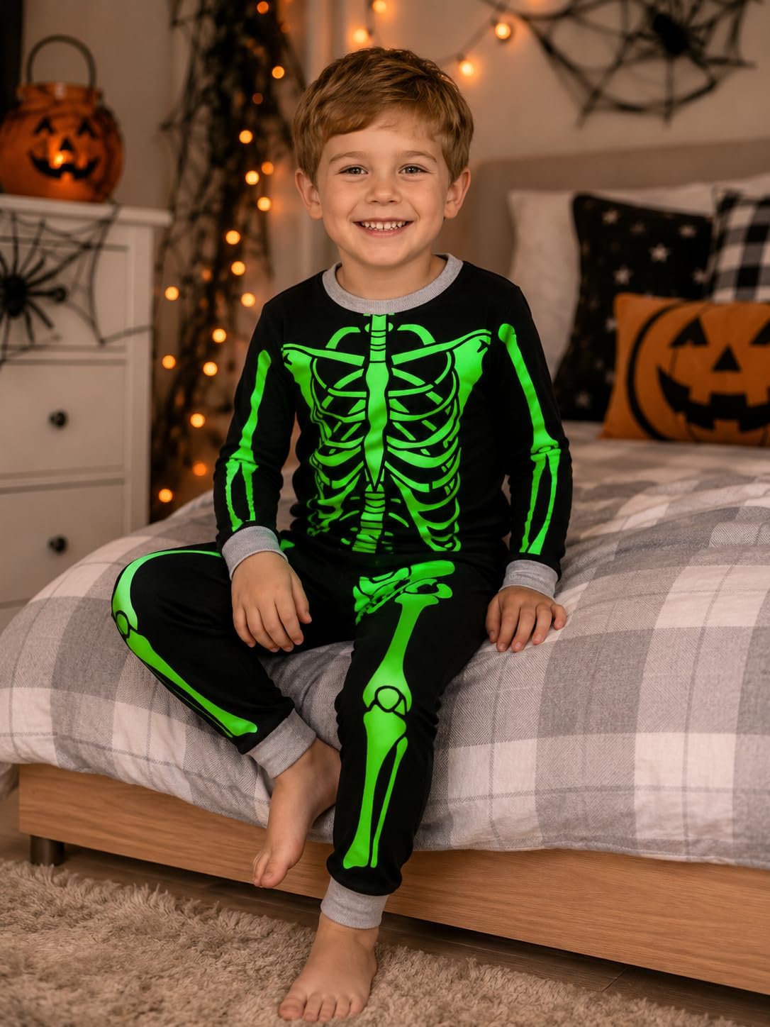Toddler Boys Skeleton Pajamas Sets Kids Pumpkin Sleepwear Boys Halloween 2 Pcs PJS