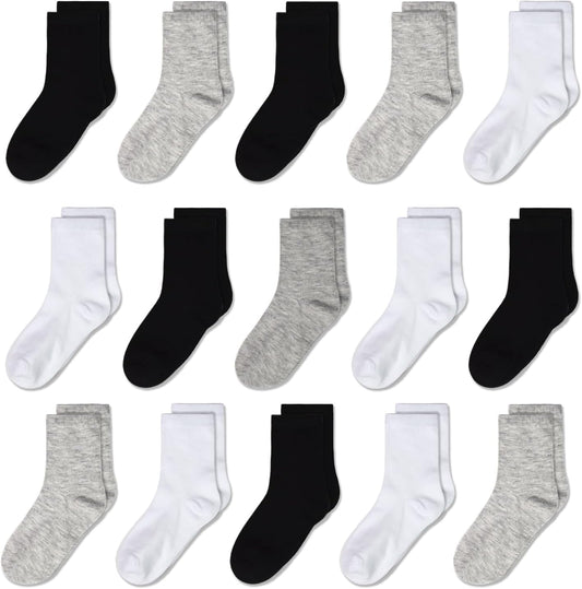 GENTABY Toddlers Kids Crew Socks 15 Pairs Boys Socks for Kids 1-14 Years