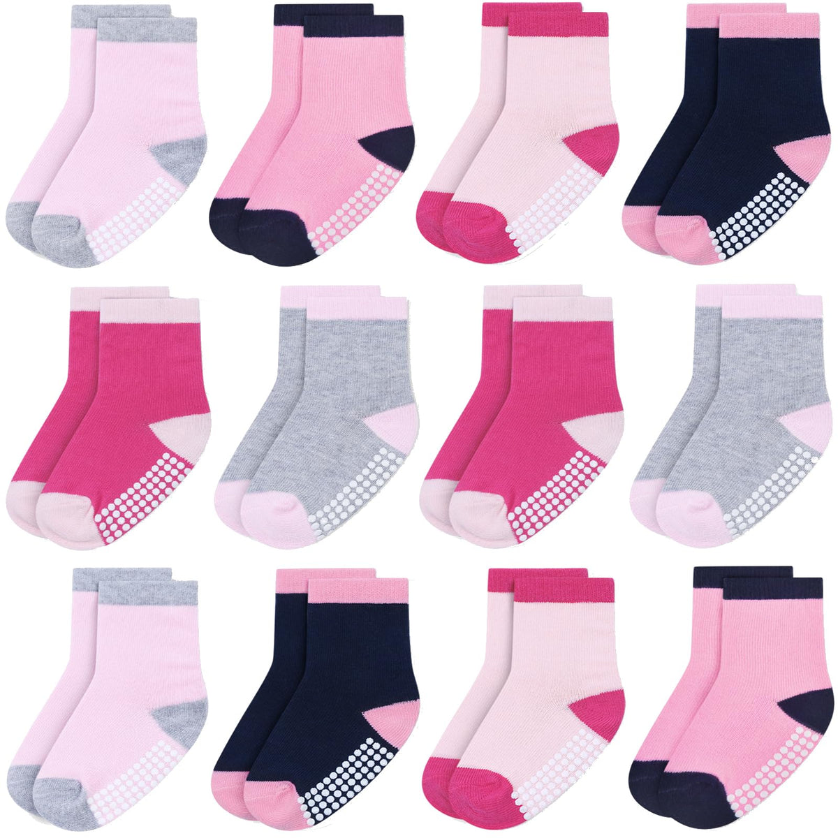 Baby Toddlers Crew Socks with Non-Slip Grip 12 Pack Cotton Stretch Socks