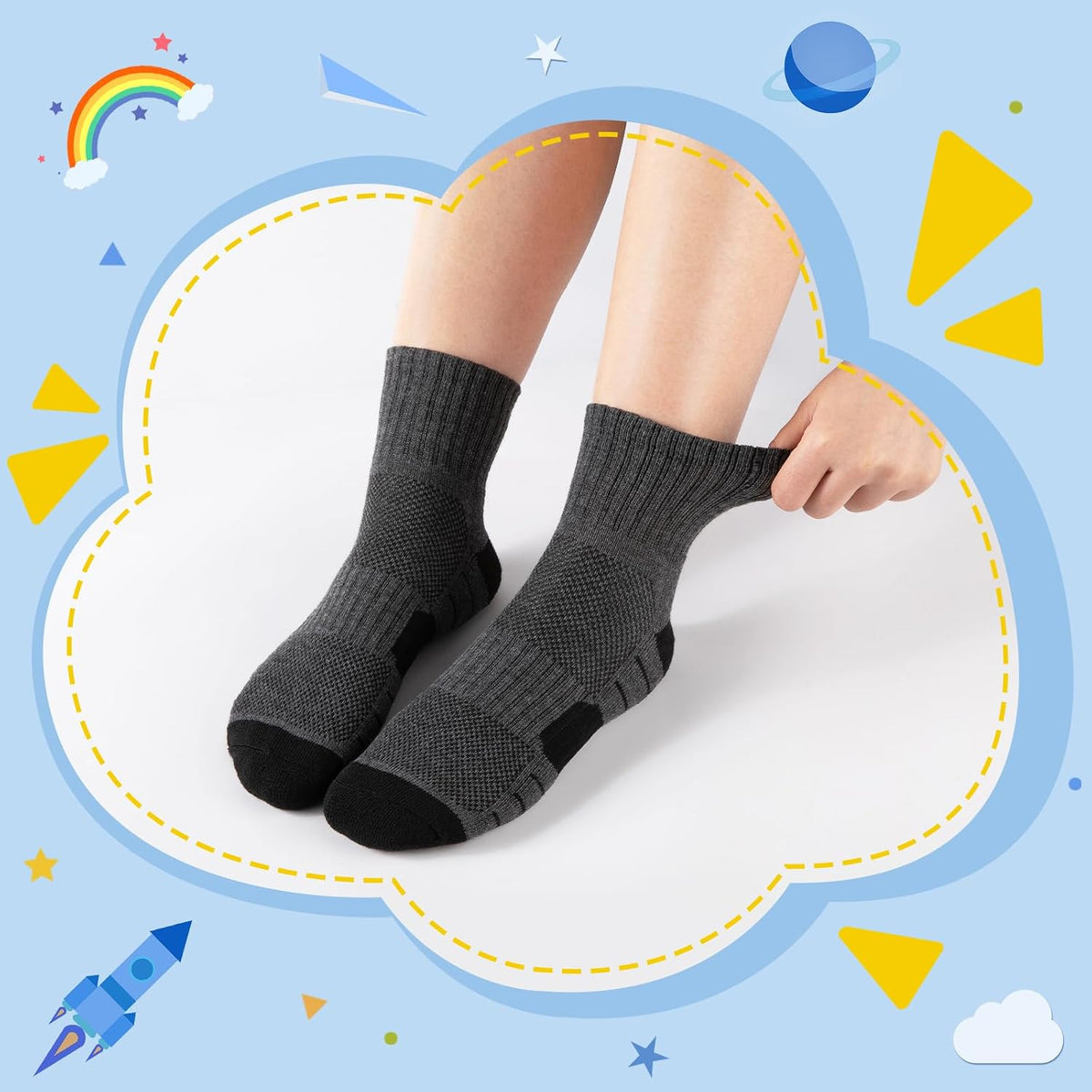 Comfoex 12 Pairs Boys Socks kids Cushioned Sport Short Quarter Athletic Sock For Little Big Kids 6-8 8-10 years