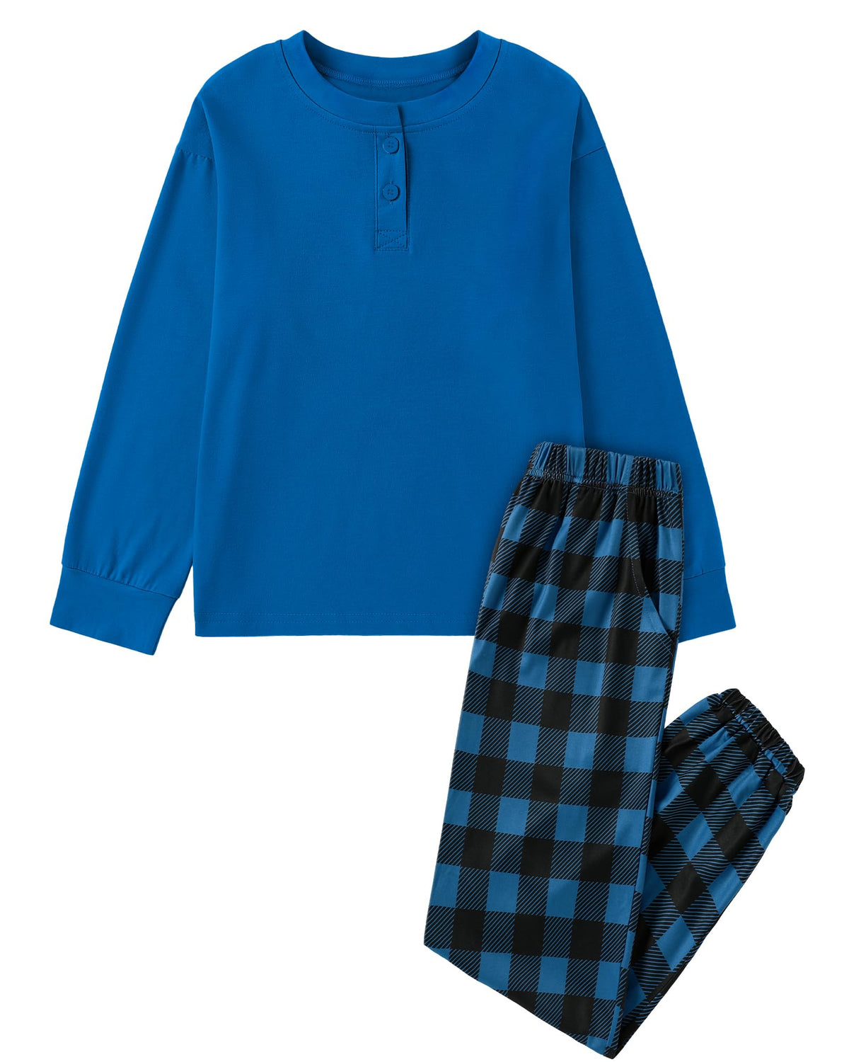 CARETOO Boys Pajamas Plaid Pants Long Sleeve Henley 2 Piece Set Kids Sleepwear PJs Soft Loungewear for Boys 5-14 Years