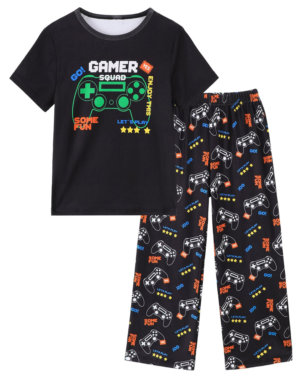 Mikrdoo Boys Pajamas Set 2Piece Short Sleeve Tops and Pants PJs Summer Sleepwear for Kids Size 2-14 Years