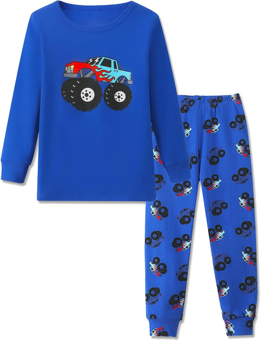 Mikrdoo Boys Cotton Pajamas 2 Pcs Snug Fit Long Sleeve Pj Set 2-14Y