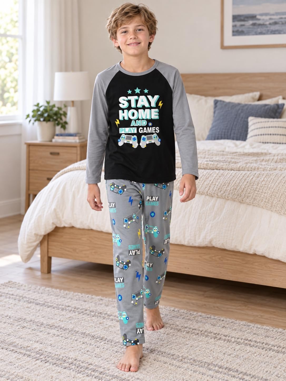 Tebbis Boys Trendy Graphic Long Sleeves & Pants Winter Pajamas Sizes 6-18