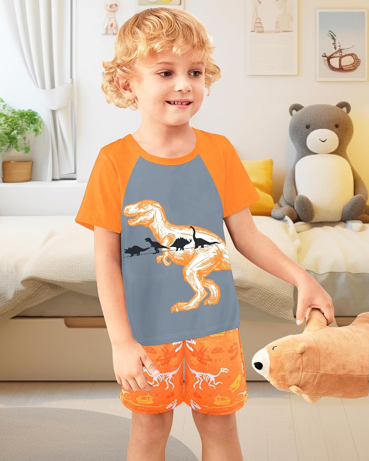 Fiodrimy Boys Pajamas Toddler Boys Summer Pajamas Dinosaur 2 Piece Short Sleeves Boy Pjs Kids Sleepwear Size 3-8 Years
