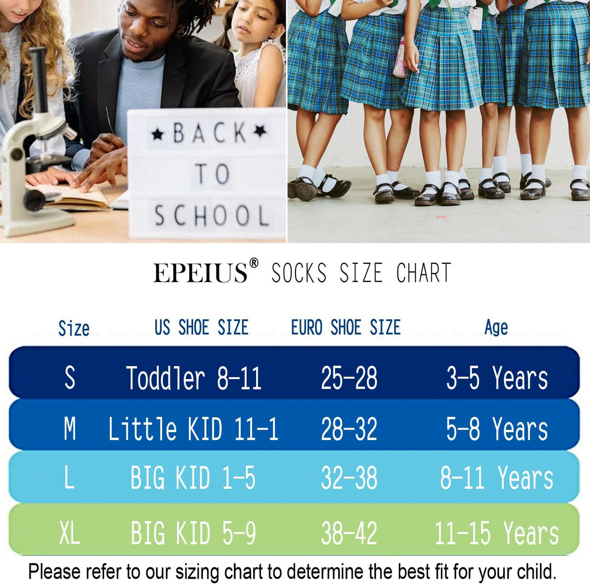 EPEIUS Kids Crew Socks Seamless Cotton Dress Socks for Boys Girls 1-15Y