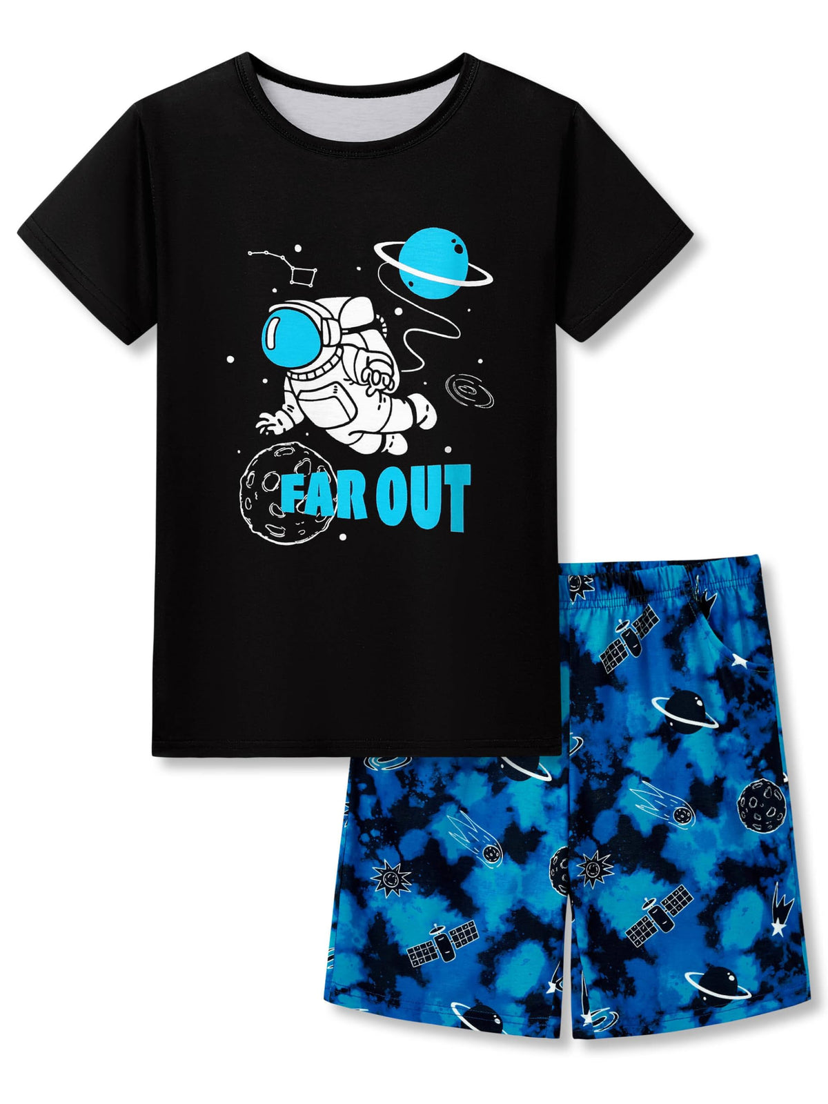 Beezizac Boys Summer Pajamas, Short-Sleeve 2-Piece Sleepwear, Sizes 6-18
