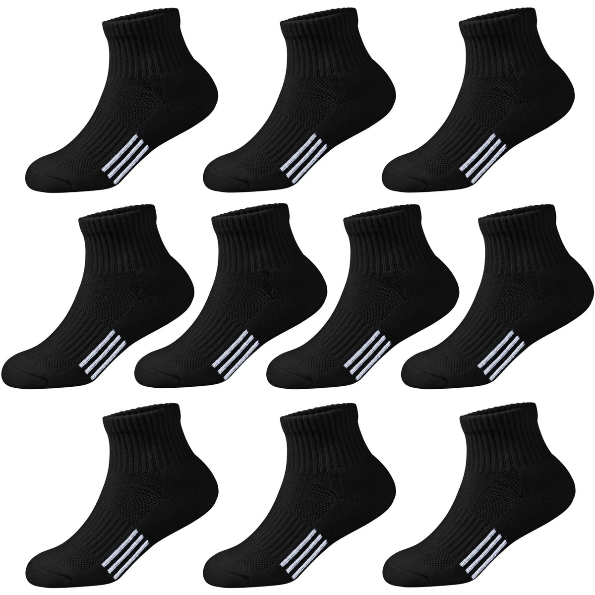Kids Ankle Socks Boys Cushioned Athletic Short Socks Girls Cotton Quarter Sock Children Youth Sports 10 Pairs