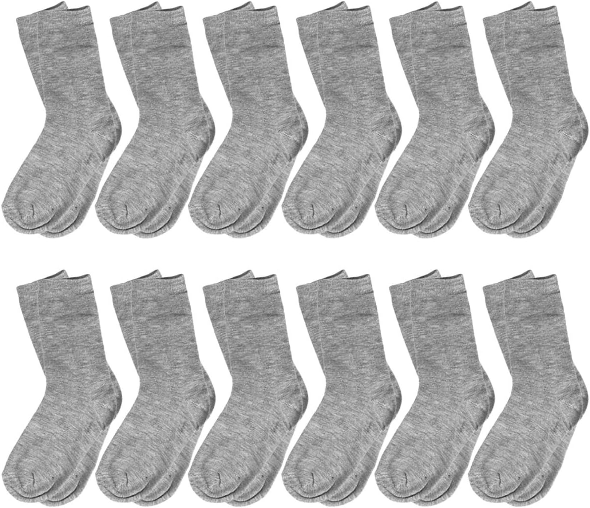 Falari 12-Pack Boy Toddler Kids Cotton Crew Socks, Casual Athletic Dress Socks