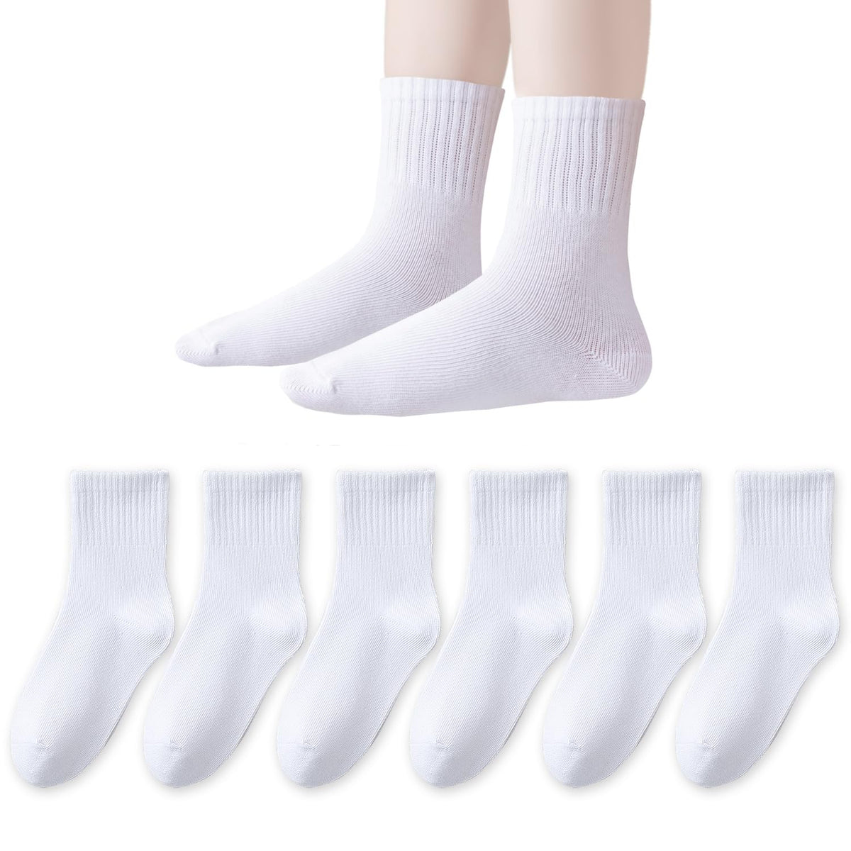 EPEIUS Kids Crew Socks Seamless Cotton Dress Socks for Boys Girls 1-15Y
