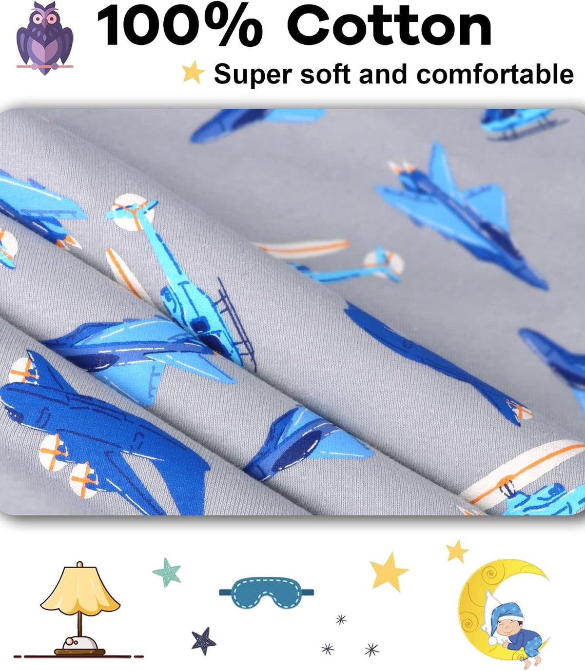 DAUGHTER QUEEN Boys Pajamas 4 Pieces Long Set 100% Cotton Sleepwear Size 18 Months-12 Years