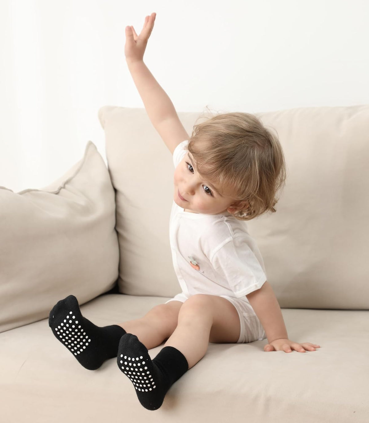 Baby Toddlers Crew Socks with Non-Slip Grip 12 Pack Cotton Stretch Socks