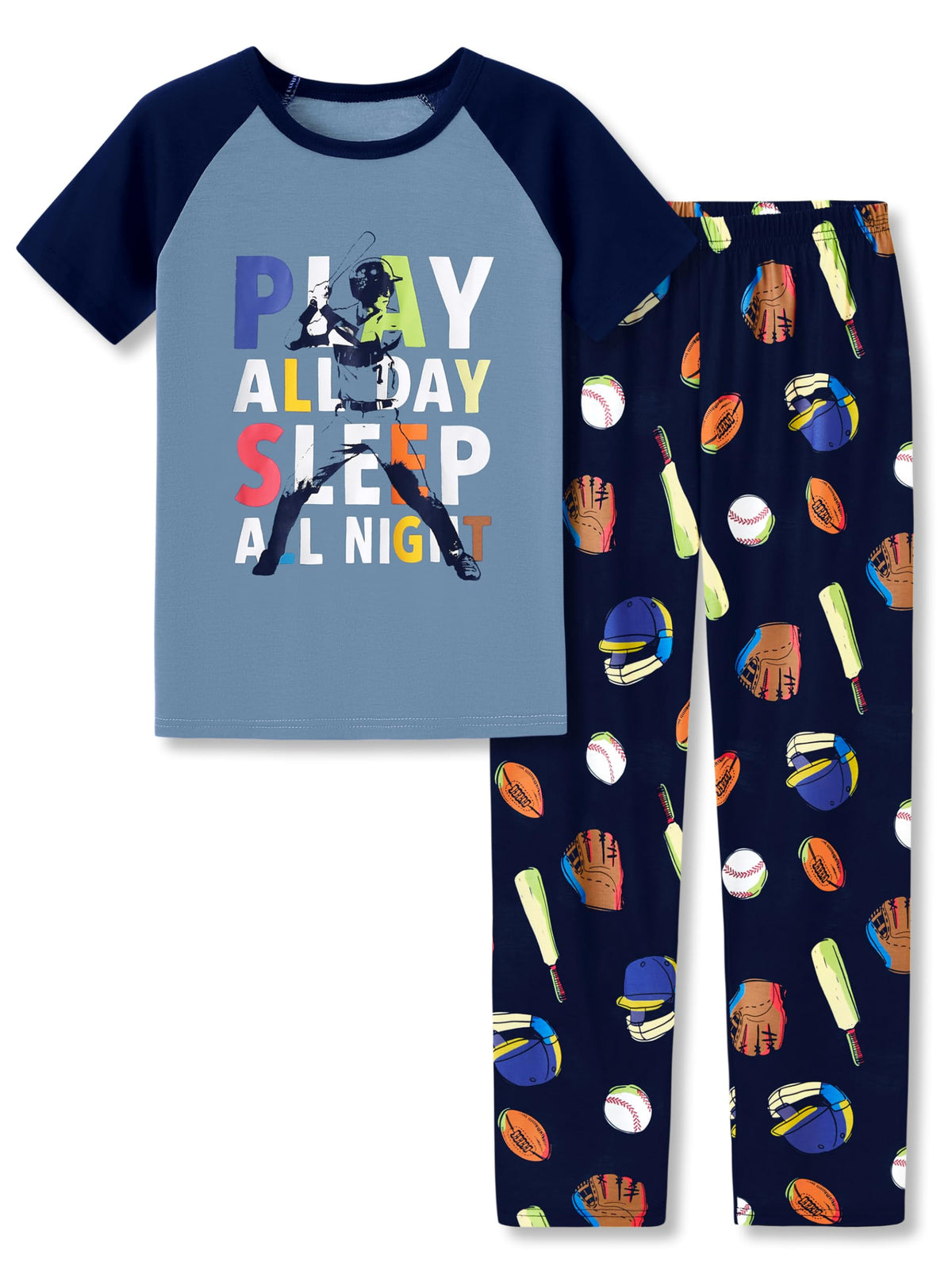 Tebbis Boys Comfy Fun Print Short Sleeve & Pants Pajama Set Sizes 6-18