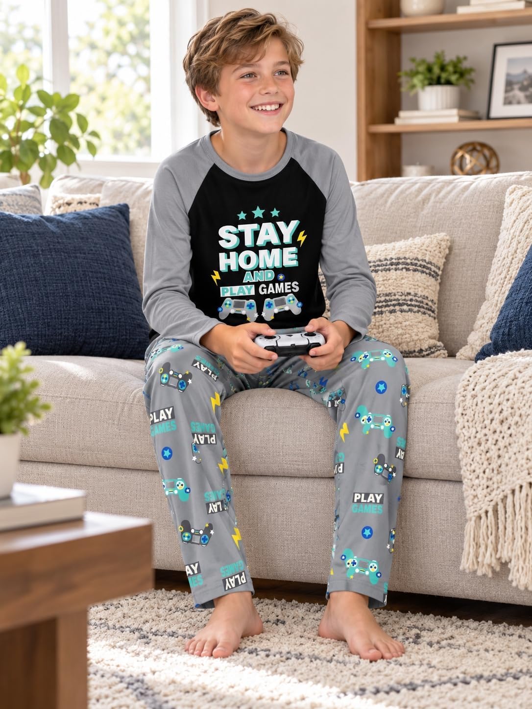 Tebbis Boys Trendy Graphic Long Sleeves & Pants Winter Pajamas Sizes 6-18
