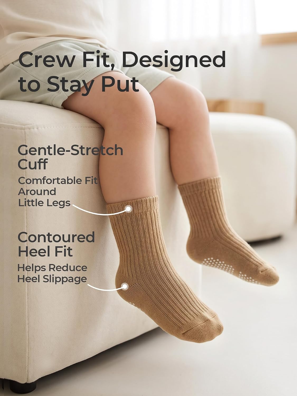 Baby Toddler Essentials Non-Slip Crew Socks for Unisex Boys Girls