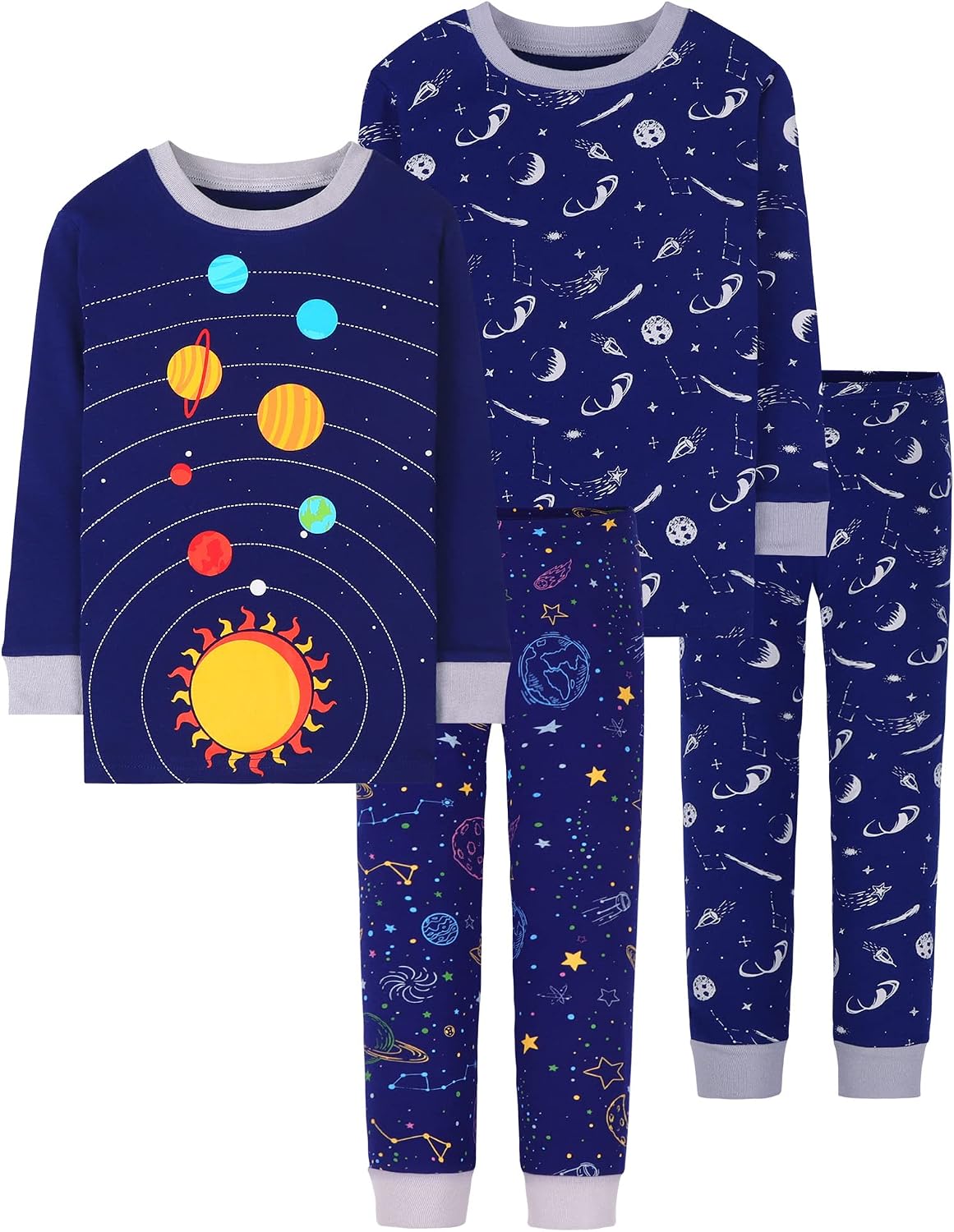 DAUGHTER QUEEN Boys Pajamas 4 Pieces Long Set 100% Cotton Sleepwear Size 18 Months-12 Years