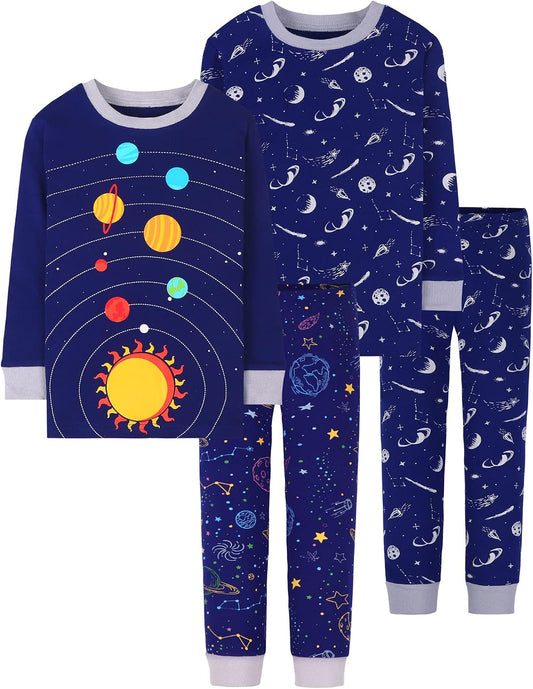 DAUGHTER QUEEN Boys Pajamas 4 Pieces Long Set 100% Cotton Sleepwear Size 18 Months-12 Years
