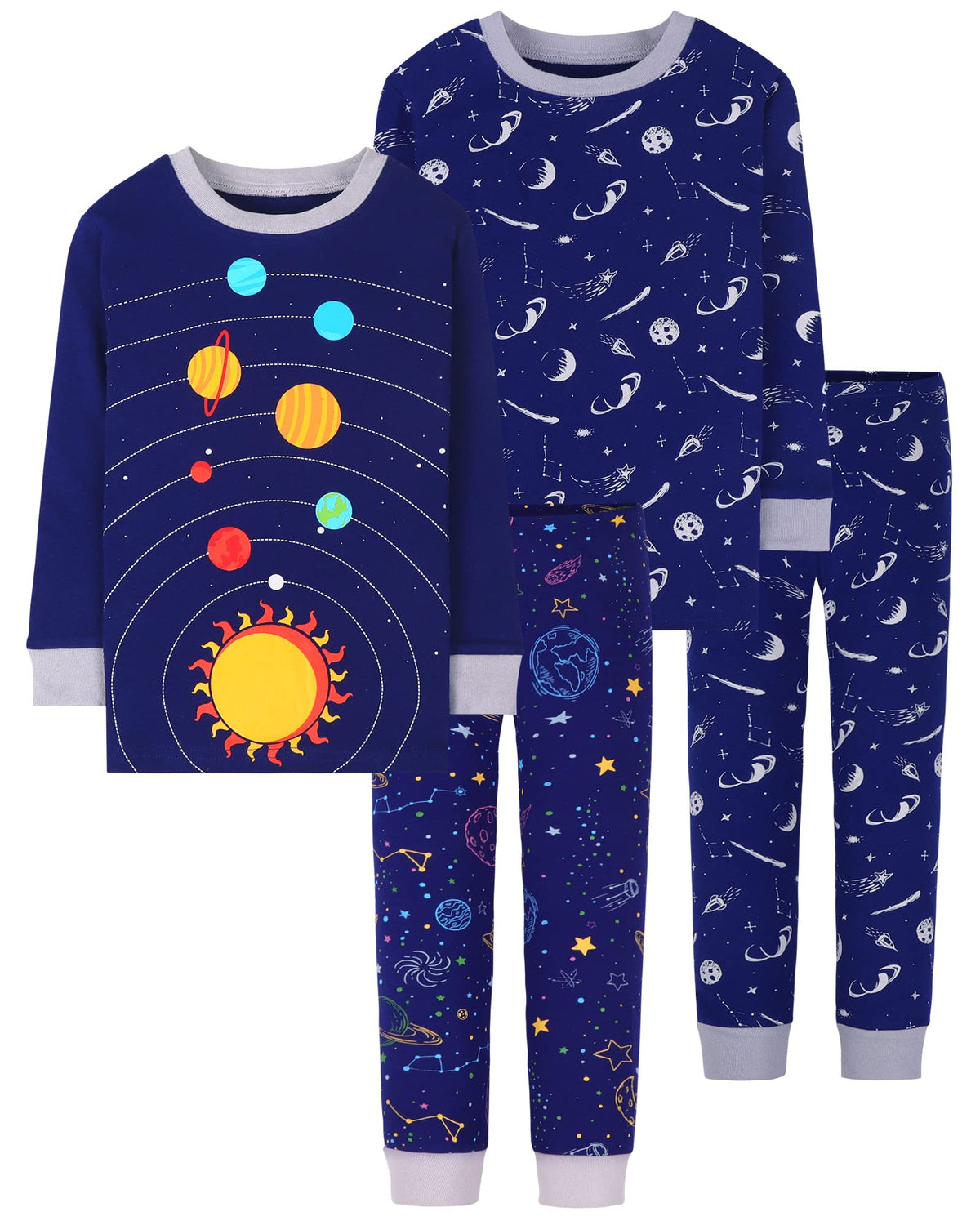 DAUGHTER QUEEN Boys Pajamas 4 Pieces Long Set 100% Cotton Sleepwear Size 18 Months-12 Years