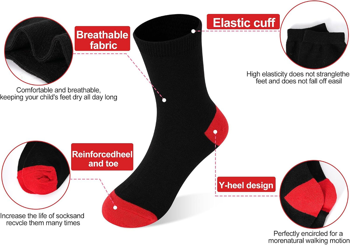 18 Pairs Boys Socks, Crew Socks for Boys Dress School (1-14 Years)