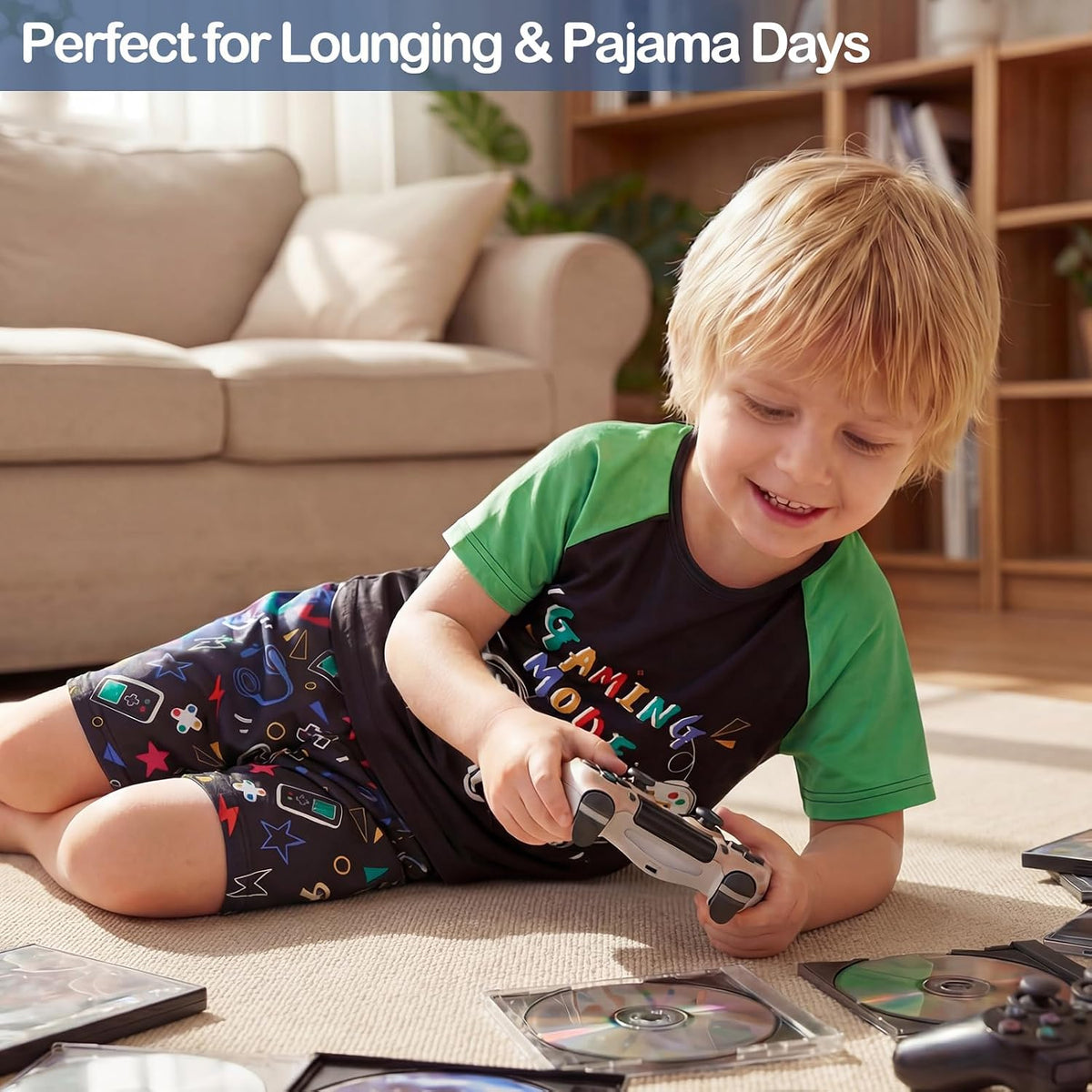FIOBEE Boys Short Sleeve Pajamas Set Raglan Top & Shorts Kids Sleepwear