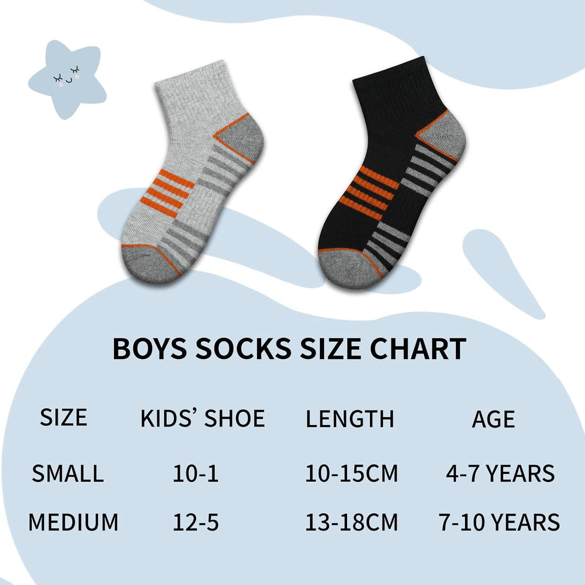 Comfoex Boys Athletic Quarter Socks - Ankle Sports Socks With Cushioned Sole - 6 Pairs, Sizes 4-6, 6-8, 8-10 Years Old