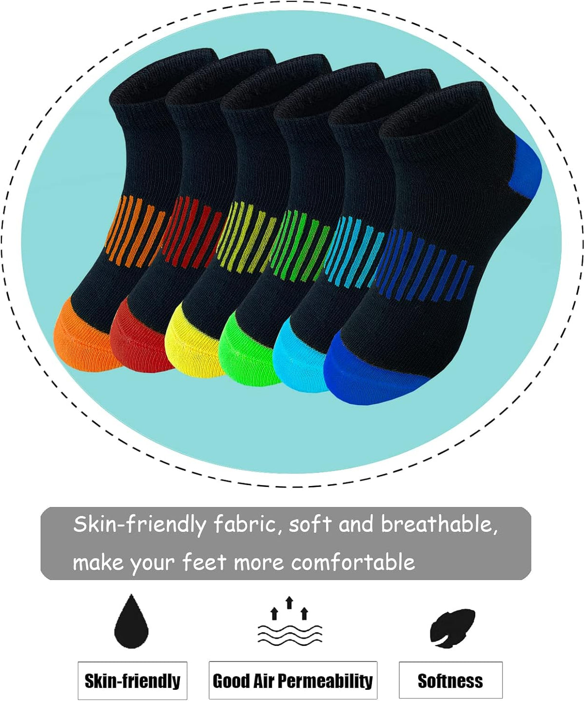 JAMEGIO boys socks 12 Pairs kids Half Cushion Low Cut Sock Sport Ankle Athletic Sock for Little Big Kids