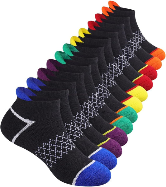 Comfoex 12 Pairs Boys Socks Ankle Athletic Socks With Cushioned Sole For 4-6 6-8 8-10 Years Old Kids