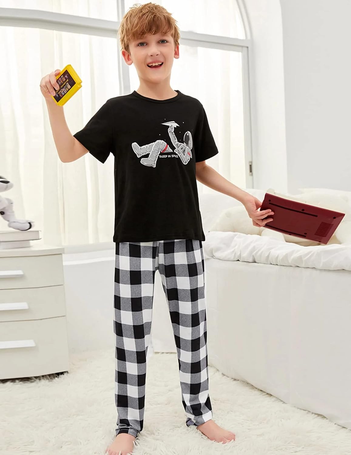 Ekouaer Boys Pajama Pants Plaid Bottoms Comfy Elastic Waist Pjs Bottoms
