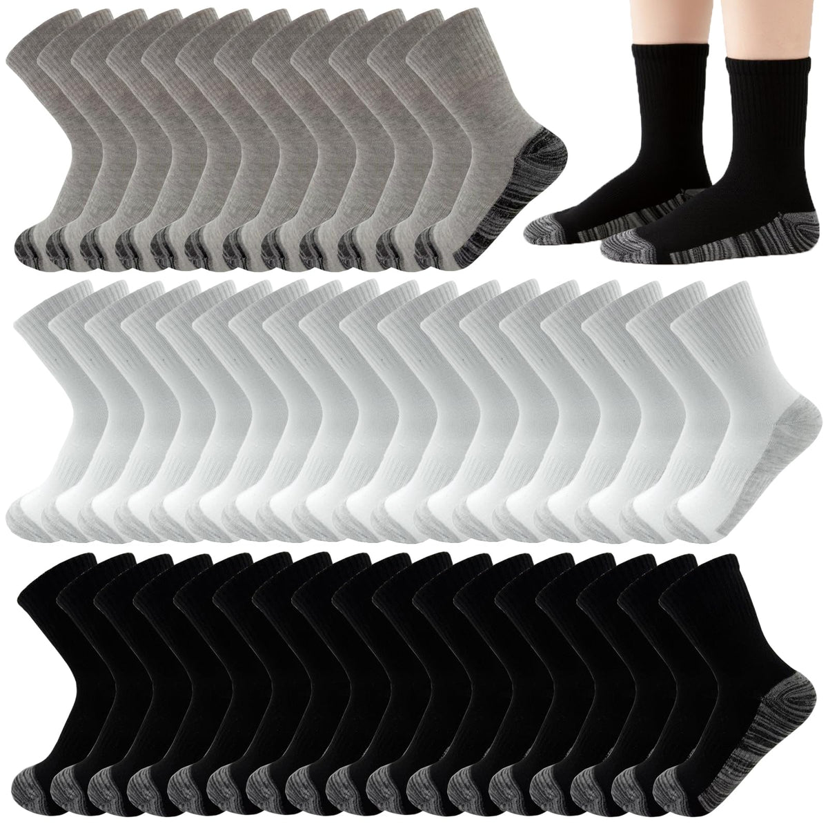 20 Pairs Crew Athletic Socks for Kids Breathable Cushion Crew Socks for Kids Sport Running Traveling