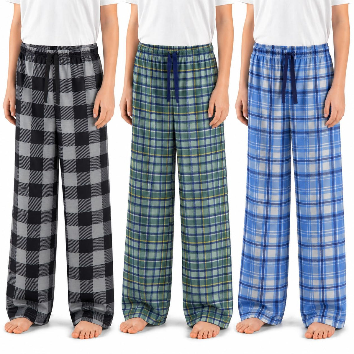 US Angels 3-Pack Boys Pajama Pants - Soft Jersey Knit OR Microfleece PJ Bottoms for Kids - Boys Sleepwear, Size 7-20