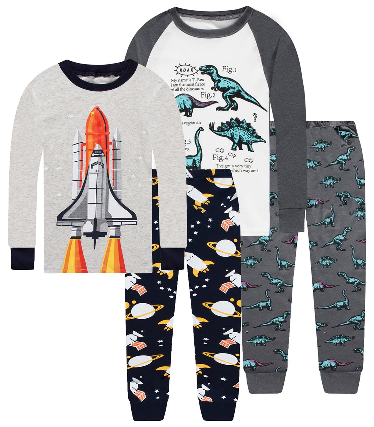 Little bety Boys 4 Piece Cotton Pajamas Long Sleeve Toddlers Pjs 24M-12Year