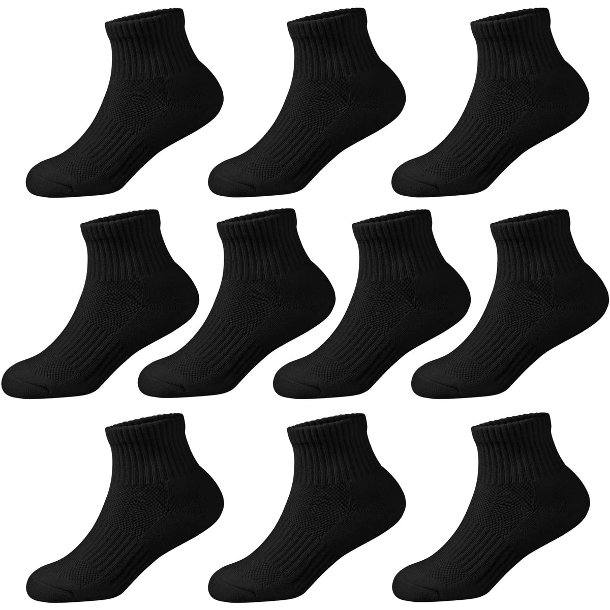 Kids Ankle Socks Boys Cushioned Athletic Short Socks Girls Cotton Quarter Sock Children Youth Sports 10 Pairs