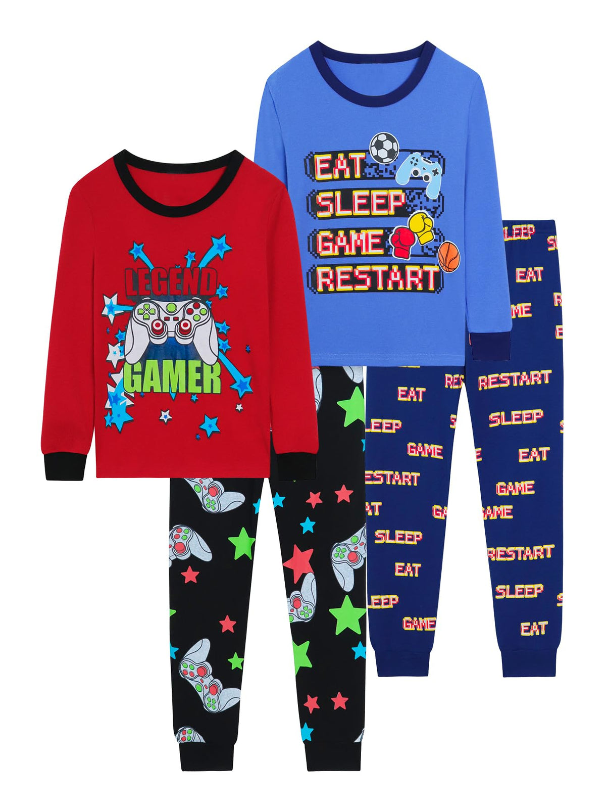 Boys 4-Piece Pajamas Cotton Christmas Halloween Pjs Set Kids Sleepwear