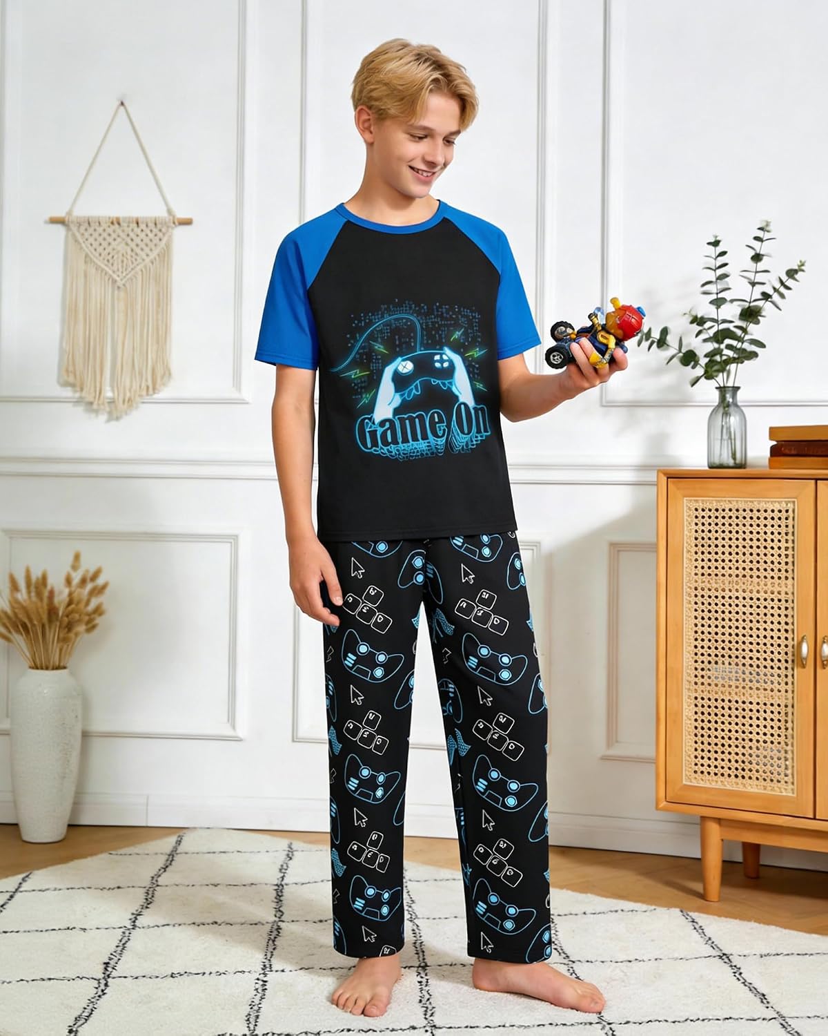 PASHOP Boys Pajamas Little Big Boys Pajamas Short Sleeves and Pants 2 Pieces Summer Pjs Set Kids Boy Sleepwear Size 8-14