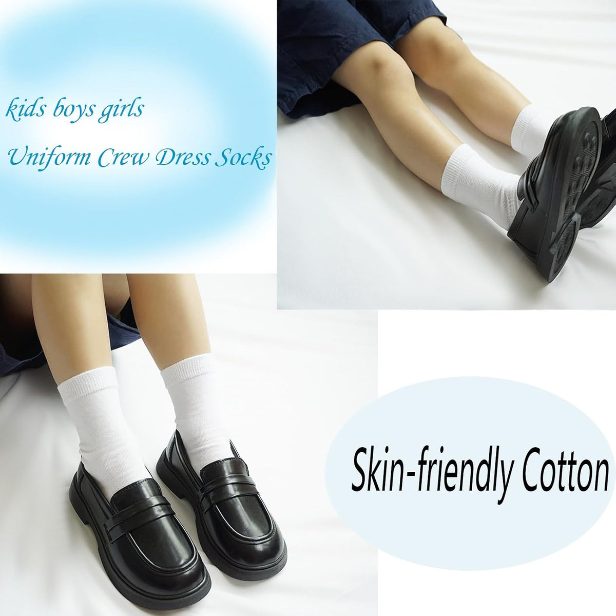 Boys Dress Socks 3 Pairs Kids Boys Girls Crew Cotton Uniform Socks